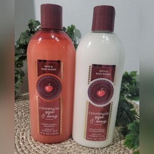 Bath & Body Works Champagne Apple & Honey" Moisturizing Shampoo and Conditioner.